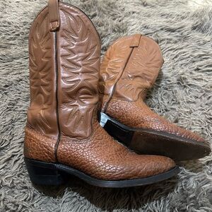 Double-H Ostrich Leather Cowboy Boots Made In USA Men's 9B Preowned